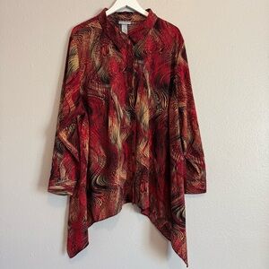 Abstract Swirl Sharkbite Tunic Blouse 3X Flowy Artsy